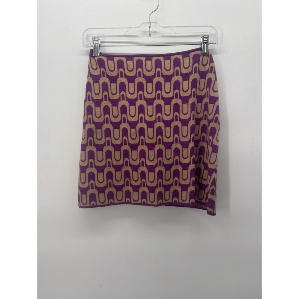 Maeve By Anthropologie Mod Sweater Mini Skirt Magenta Combo Size XS Purple Retro